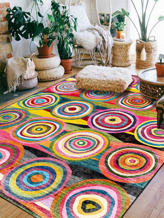 1PC  Area Carpet, Vintage Moroccan , Colourful Circle Print, Ultra Soft Large Boho Rug, Washable Rugs, Outdoor Stain Resistant Runner for Living Room Hallway