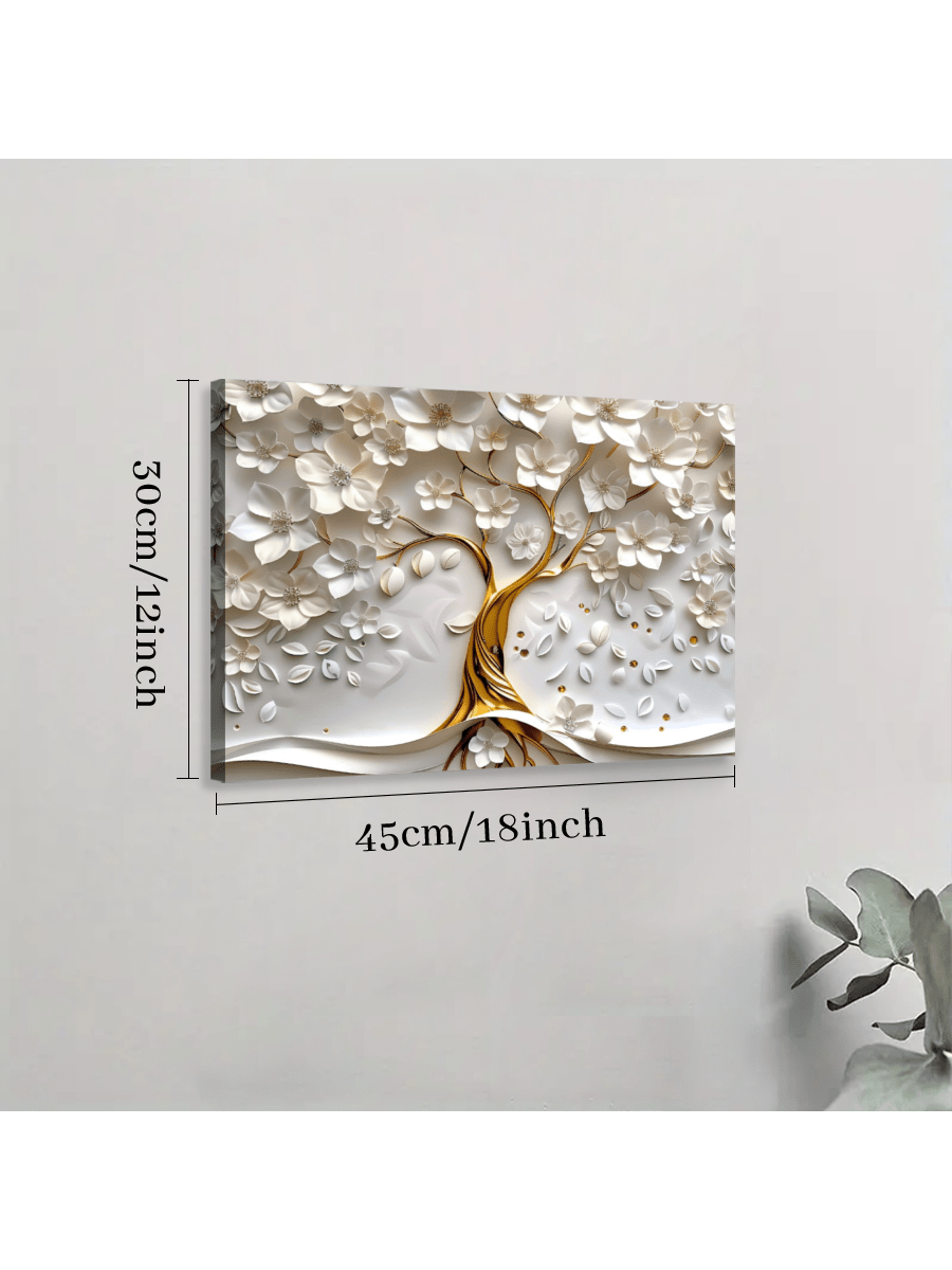 1 Pc White Tree 3D Effect Framed Canvas Wall Art, Canvas Poster Prints Wall Art For Bedroom, Living Room, And Corridor, I Deal Gift For Home Decor And Room Decoration