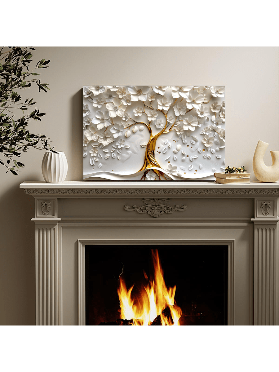 1 Pc White Tree 3D Effect Framed Canvas Wall Art, Canvas Poster Prints Wall Art For Bedroom, Living Room, And Corridor, I Deal Gift For Home Decor And Room Decoration