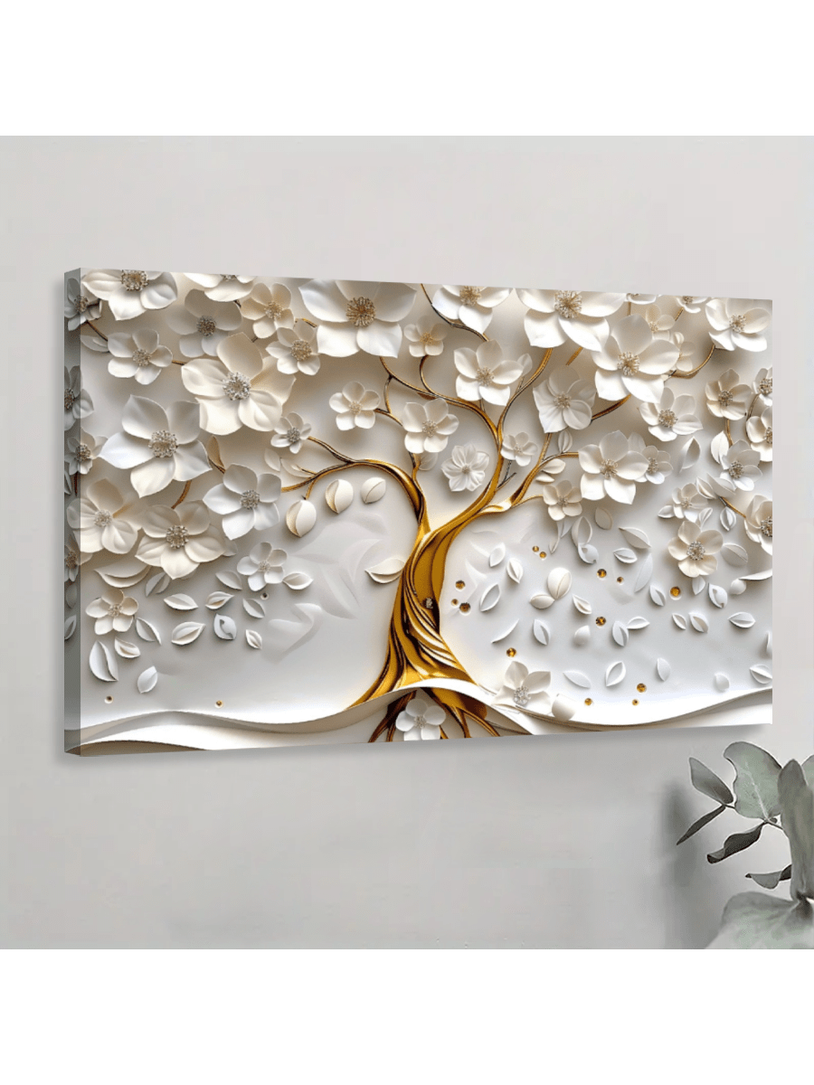 1 Pc White Tree 3D Effect Framed Canvas Wall Art, Canvas Poster Prints Wall Art For Bedroom, Living Room, And Corridor, I Deal Gift For Home Decor And Room Decoration