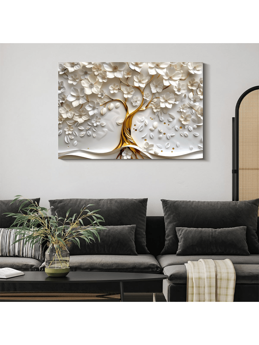 1 Pc White Tree 3D Effect Framed Canvas Wall Art, Canvas Poster Prints Wall Art For Bedroom, Living Room, And Corridor, I Deal Gift For Home Decor And Room Decoration