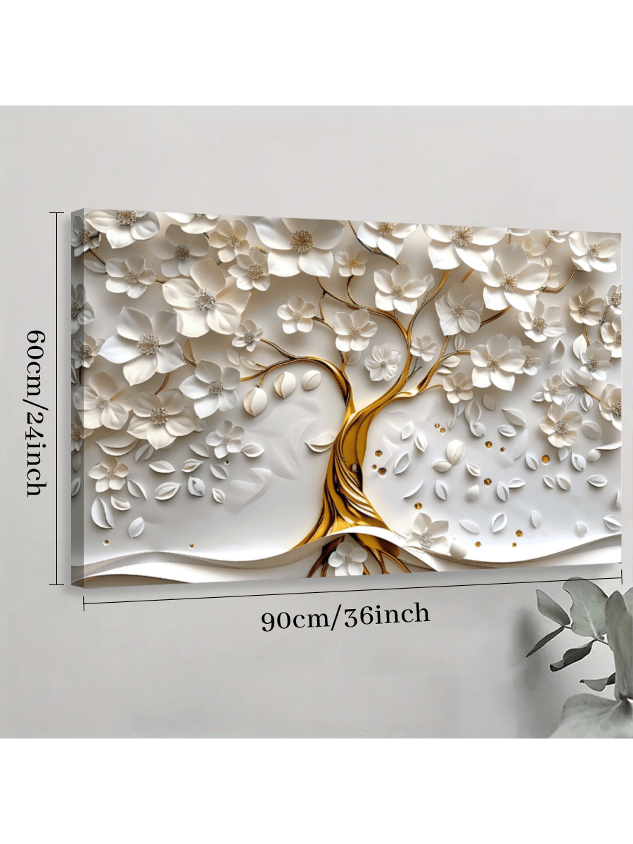 1 Pc White Tree 3D Effect Framed Canvas Wall Art, Canvas Poster Prints Wall Art For Bedroom, Living Room, And Corridor, I Deal Gift For Home Decor And Room Decoration