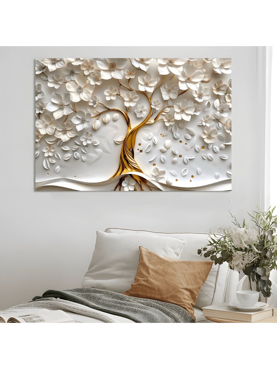 1 Pc White Tree 3D Effect Framed Canvas Wall Art, Canvas Poster Prints Wall Art For Bedroom, Living Room, And Corridor, I Deal Gift For Home Decor And Room Decoration