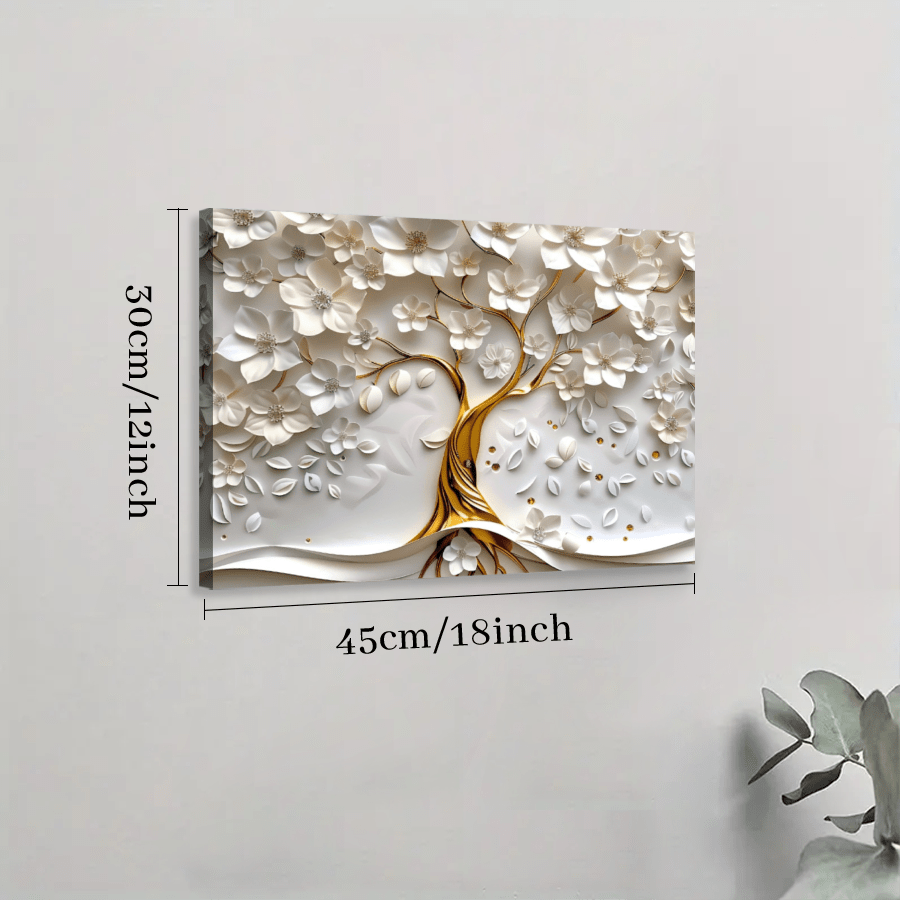 1 Pc White Tree 3D Effect Framed Canvas Wall Art, Canvas Poster Prints Wall Art For Bedroom, Living Room, And Corridor, I Deal Gift For Home Decor And Room Decoration