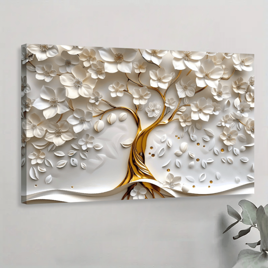 1 Pc White Tree 3D Effect Framed Canvas Wall Art, Canvas Poster Prints Wall Art For Bedroom, Living Room, And Corridor, I Deal Gift For Home Decor And Room Decoration