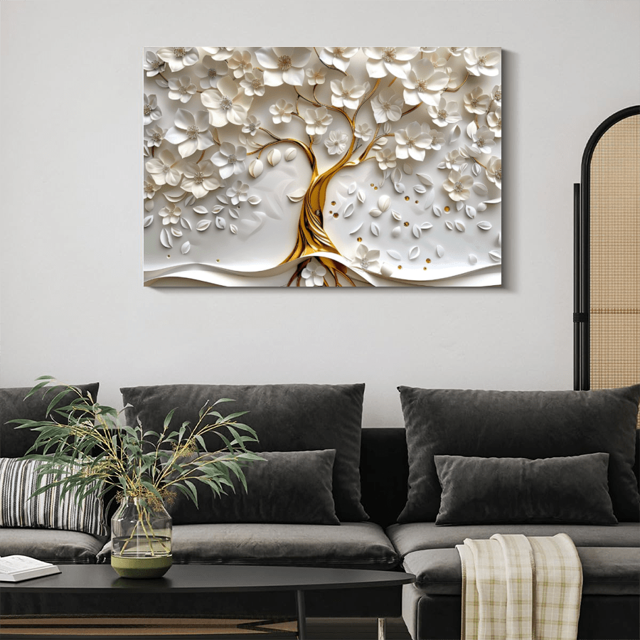 1 Pc White Tree 3D Effect Framed Canvas Wall Art, Canvas Poster Prints Wall Art For Bedroom, Living Room, And Corridor, I Deal Gift For Home Decor And Room Decoration