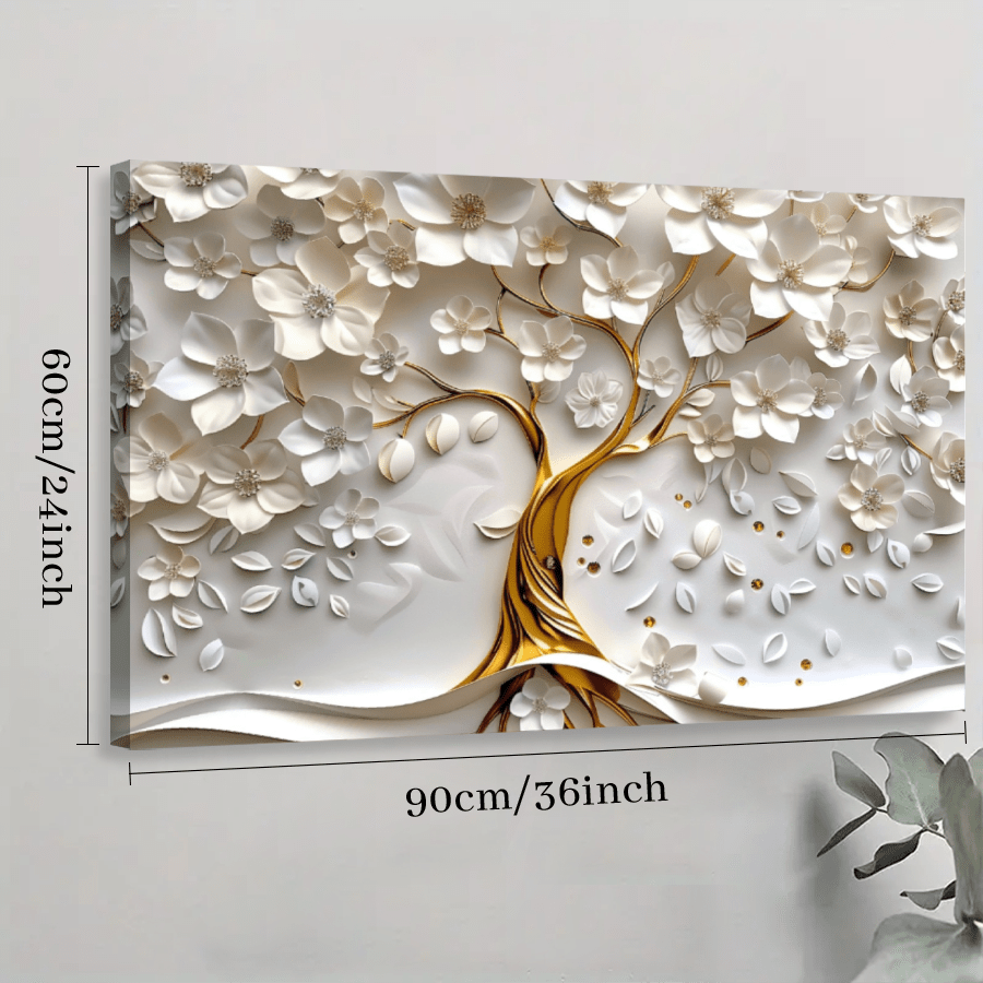 1 Pc White Tree 3D Effect Framed Canvas Wall Art, Canvas Poster Prints Wall Art For Bedroom, Living Room, And Corridor, I Deal Gift For Home Decor And Room Decoration