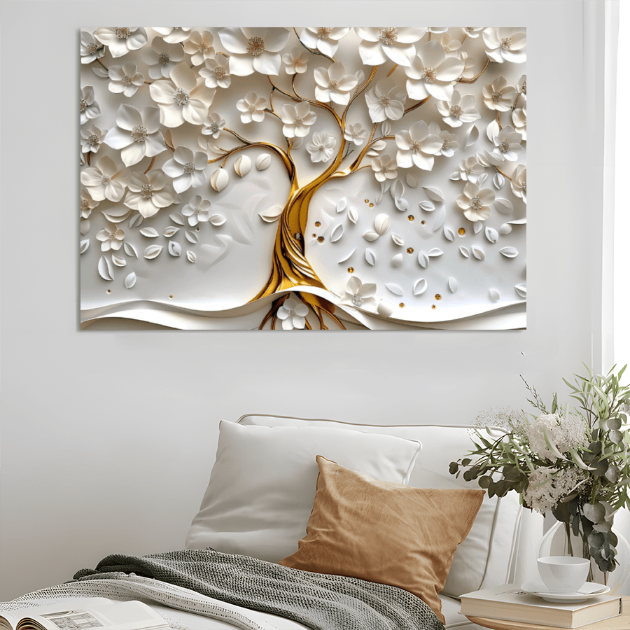 1 Pc White Tree 3D Effect Framed Canvas Wall Art, Canvas Poster Prints Wall Art For Bedroom, Living Room, And Corridor, I Deal Gift For Home Decor And Room Decoration